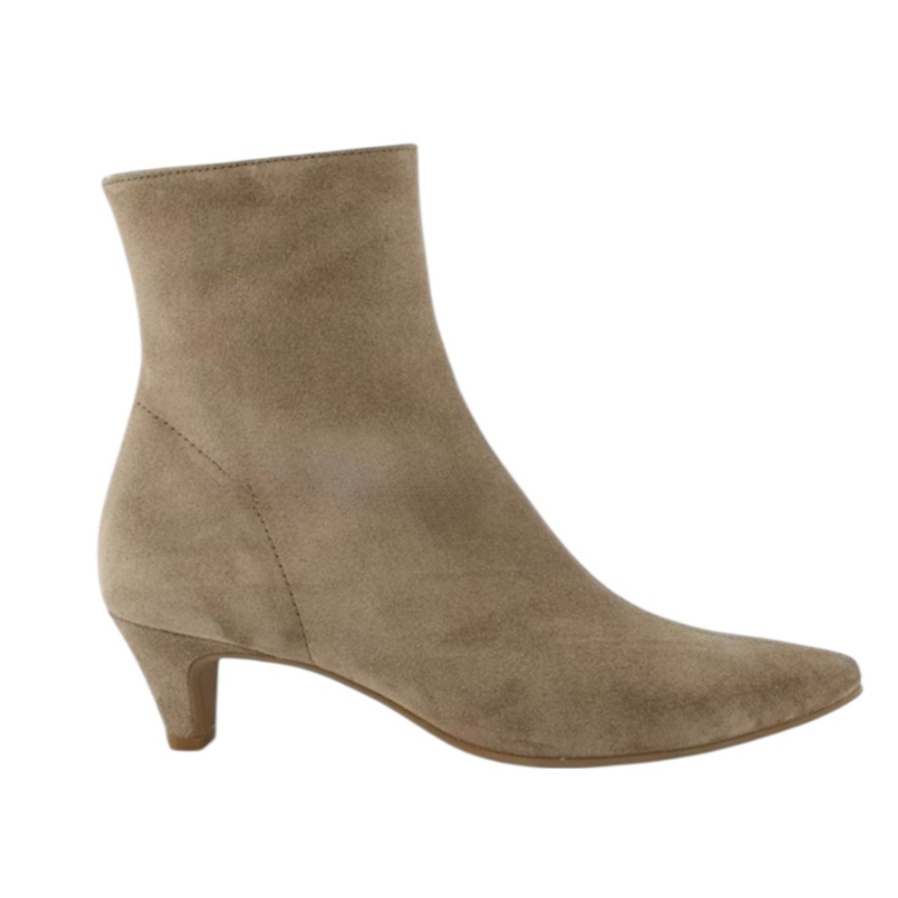 Ankle leather boots. COLOR: Tan suede leather 
Never Worn, in Box. US sizes